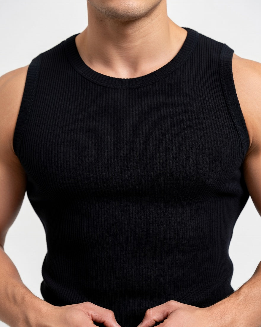 Alpha Ribbed Slim Tank Zwart