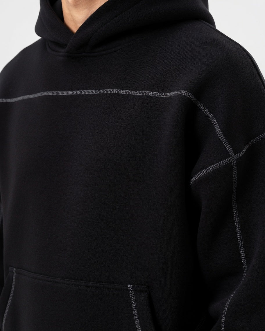 Outline Stitch Hoodie Zwart